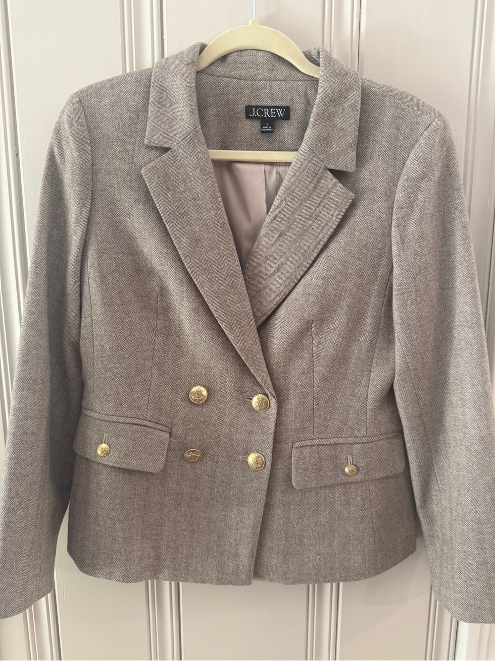 J. Crew Italian Wool Herringbone Double Breasted Blazer w/Gold CrestButtons Sz.6 - Picture 6 of 7